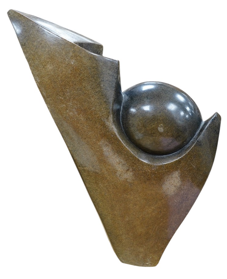 Brighton Sango (1958-1995), an abstract soapstone sculpture, 44cm. Condition - fair to good